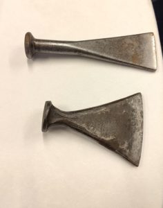 Two caulking irons used to pack oakum into the joints of timbers for traditional shipbuilding